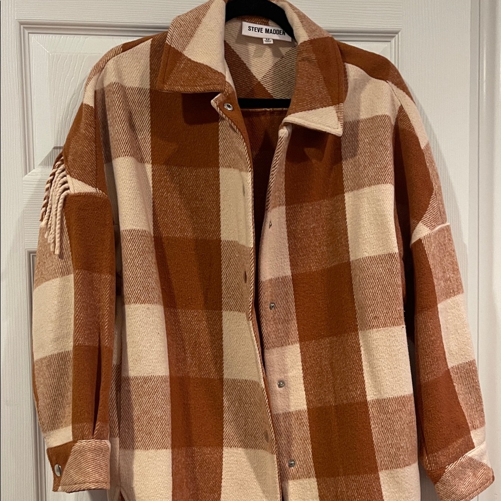 Steve Madden Checkered Jacket in Brown and Cream